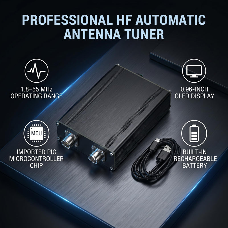 Pomya Auto Tuner for Ham Radio 1.8-55MHz | ATU 100 Pro 100W HF Tuner with Aluminum Box/Cover & OLED Display