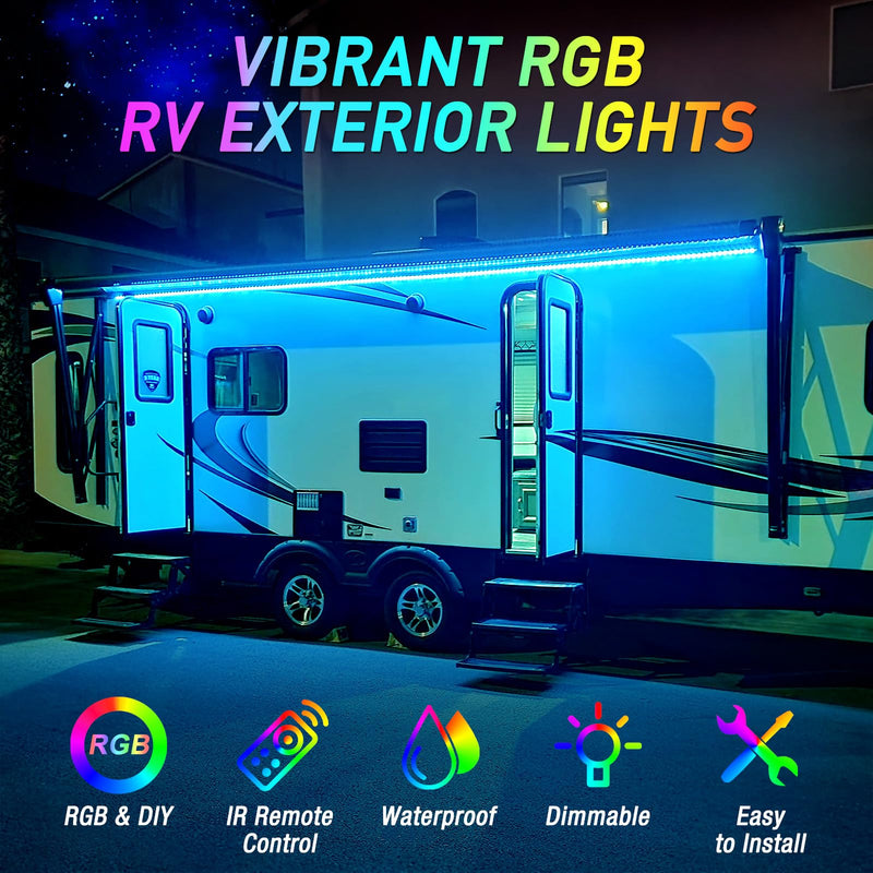 16.4FT RV Awning Lights, 12V Camper LED Light Strip with Remote and APP Control, Waterproof RV Exterior Strip Lights for Canopy Motorhome Travel Trailer Camping BBQ Kitchen (1PC-16.4FT New) 1PC-16.4FT NEW