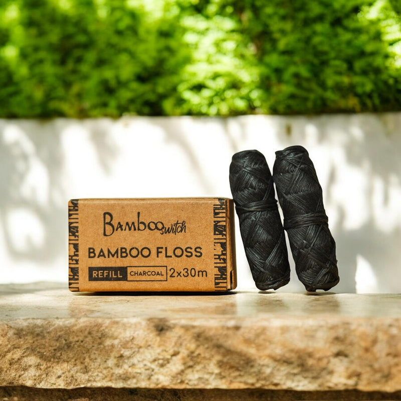 Bamboo Charcoal Dental Floss Refills (8 Spools), Eco-Friendly, Mint Bamboo Fiber, Vegan, Plastic-Free Charcoal / 8 Spools (787 Ft)