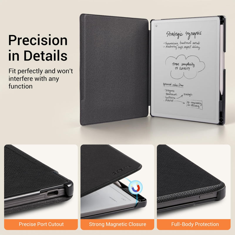 CoBak Case for Remarkable Paper Pure Tablet 10.3 inches 2026, Black | Hard Back Shell Protective, Auto Wake/ Sleep, Book Folio Cover with Built-in Pen Holder and Nibs Holder **Black For reMarkable Paper Pure 2026 Released