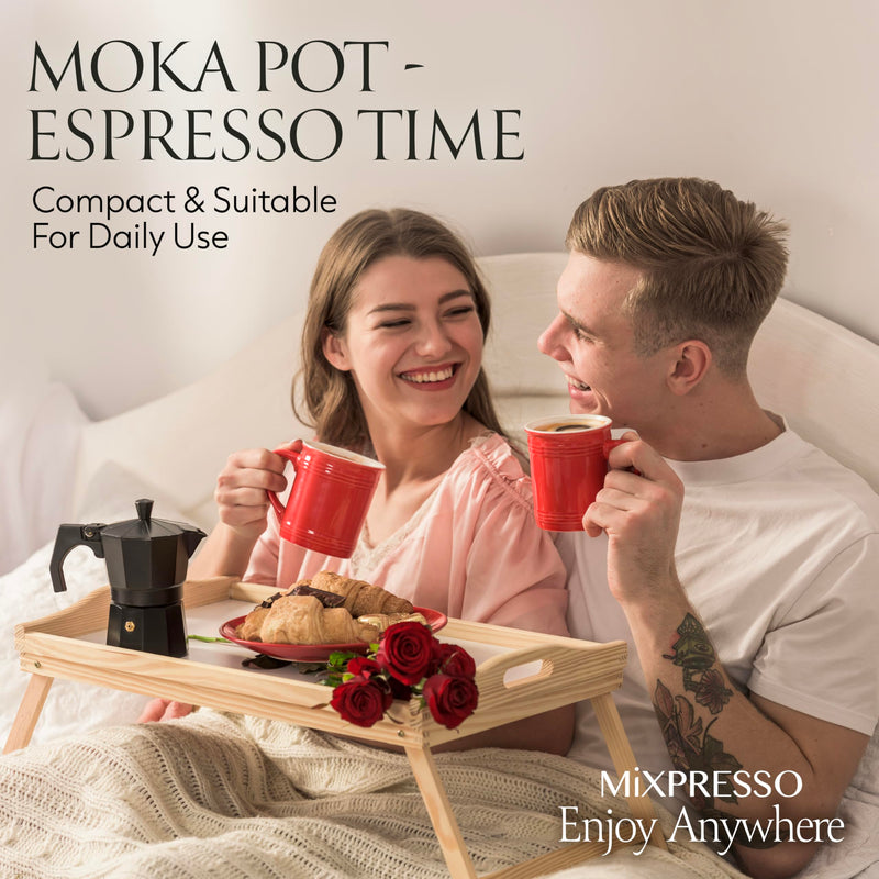 Mixpresso Black 3 Cup Moka Pot Cuban Coffee Maker, Moka Pot for Gas, Electric Stove Top, Classic Italian Coffee Maker, Stovetop Espresso Maker, Camping Pot Makes 3 Espresso Cup 5 Oz 3 Cups Black 3 Espresso Cups