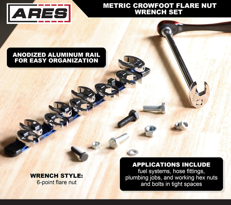 ARES 33010 - 10-Piece Metric Flare Nut Crowfoot Wrench Set