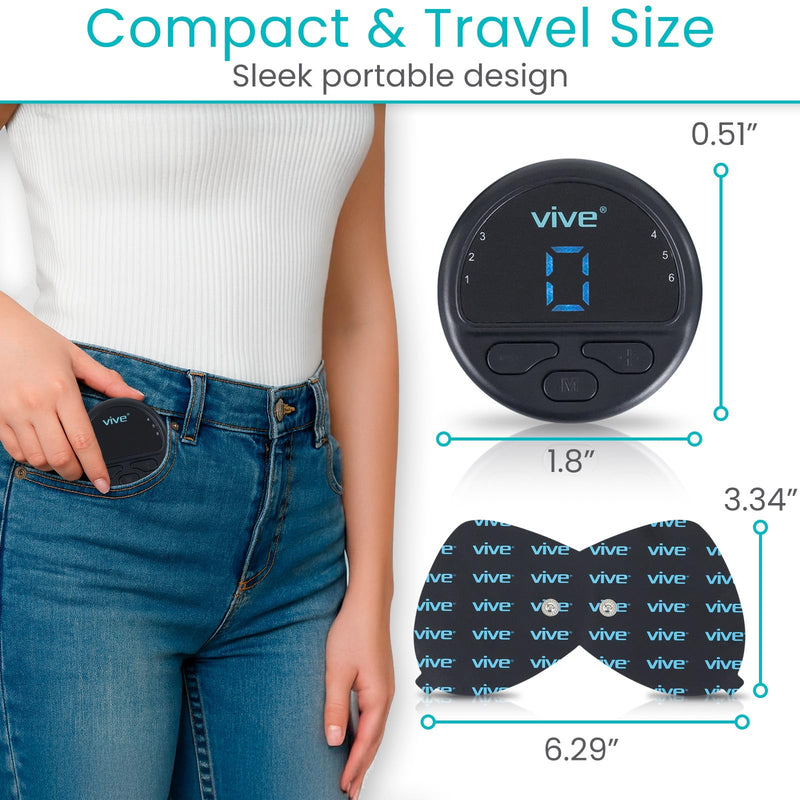 Vive 6 Mode Wireless Tens Unit - Muscle Stimulator for Pain Relief Therapy and Muscle Recovery - Portable, Cordless TENS & EMS Machine with 2 Electrode Pads, LED Display & Adjustable Intensities