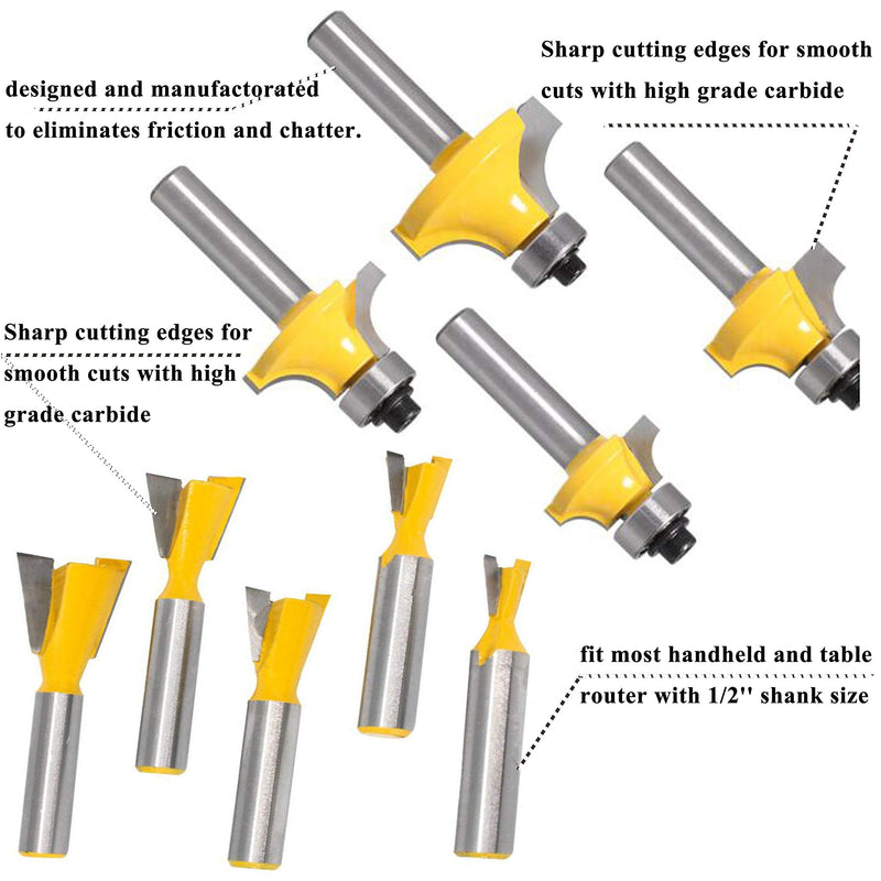LEATBUY Router Bit Set 1/4-Inch Shank 41 PCS Round Over Panel Cabinet Door Ogee Rail Stile Router Bits Sets Woodworking Wood Cutter Woodwork Carbide Groove Tongue Milling Tool (YT01) YT01