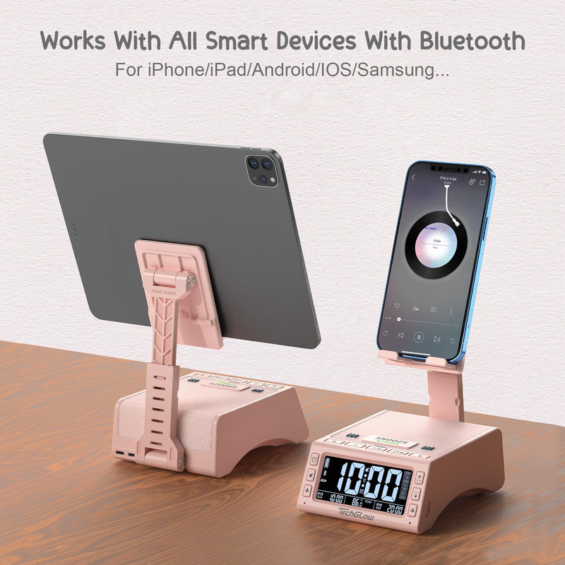 L36 Bluetooth Speaker with Phone Stand Charging Station Black and Pink