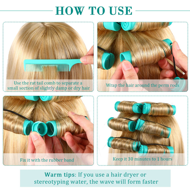  [AUSTRALIA] - WILLBOND 48 Plastic Perming Rods & Curlers - Cold Wave Hair Rollers with Steel Comb for Hairdressing (Green, 0.98 Inch/ 2.5 cm) 0.98 Inch (Pack of 48) Green