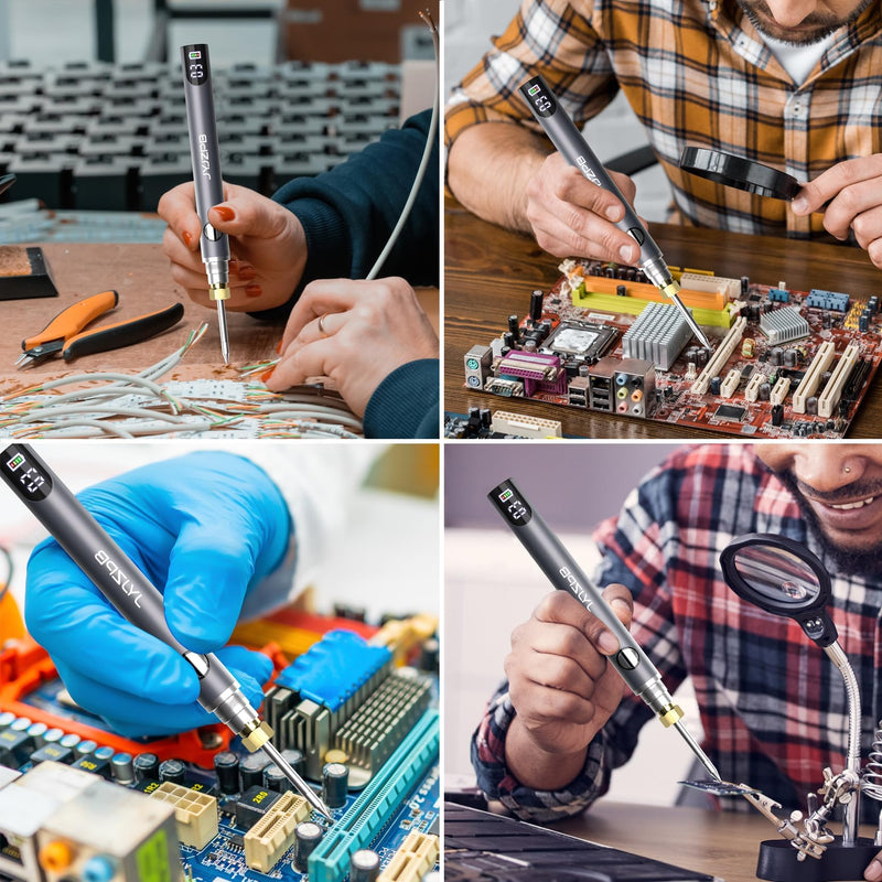 New Upgraded Cordless Rechargeable Soldering Iron Kit with Digital LCD | 4-Temp Ceramic Heating Soldering Pen Battery for Electronic Repair, Jewelry Welding, DIY - 510 Thread Universal Connector