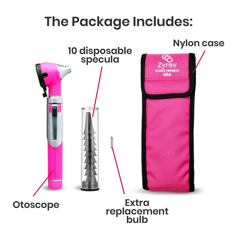 Zyrev ZetaLife Otoscope - Ear Scope with Light, Ear-Infection Detector, Pocket Size (Pink Color) Pink