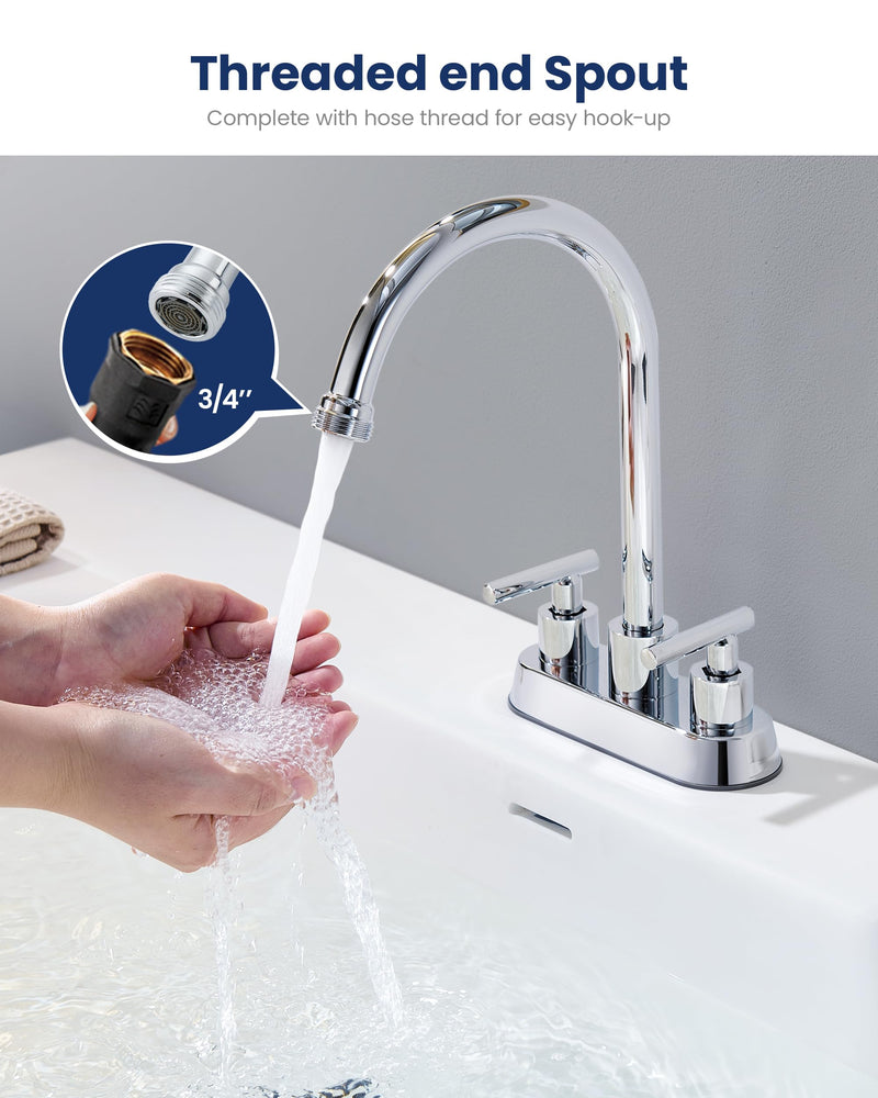 4 Inch Centerset Laundry Faucet, 2 or 3 Hole Deck Mount, Chrome Utility Sink Faucet with 360° Swivel Spout and 3/4'' Thread End Garden Hose Adapter