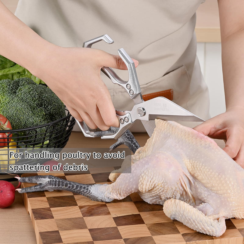 Kitchen Shears,Poultry Scissors,Stainless Steel Heavy Duty Scissors,Universal metal handles for both left and right hands,dishwasher safe shears sharp for Meat/food/Home/courtyards(Silver) Modern