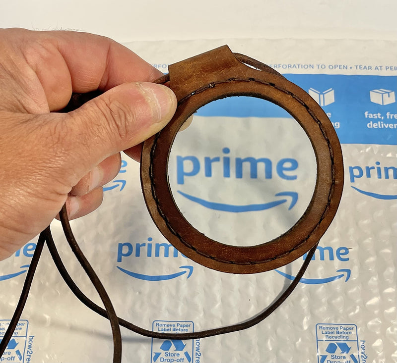 Huge Magnifying Glass Leather Strap Necklace Magnifier Pendant Firestarter Camping Hiking Jeweler's Loupe, Brown, 3in 76mm