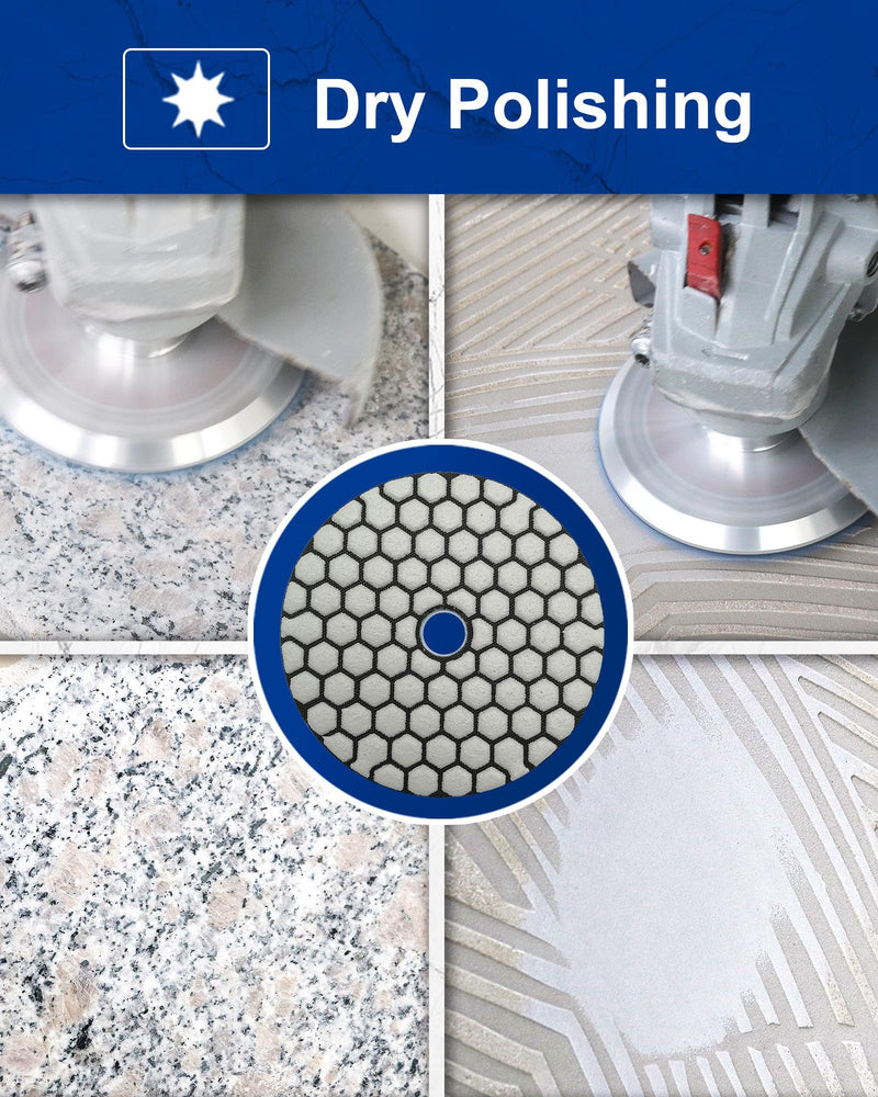 SHDIATOOL Dry Diamond Polishing Pads 4 Inch Set of 7 Pieces Plus Alu Backer for Granite, Marble, Stone Sanding and Grinding Mixed Grits+Alu backer