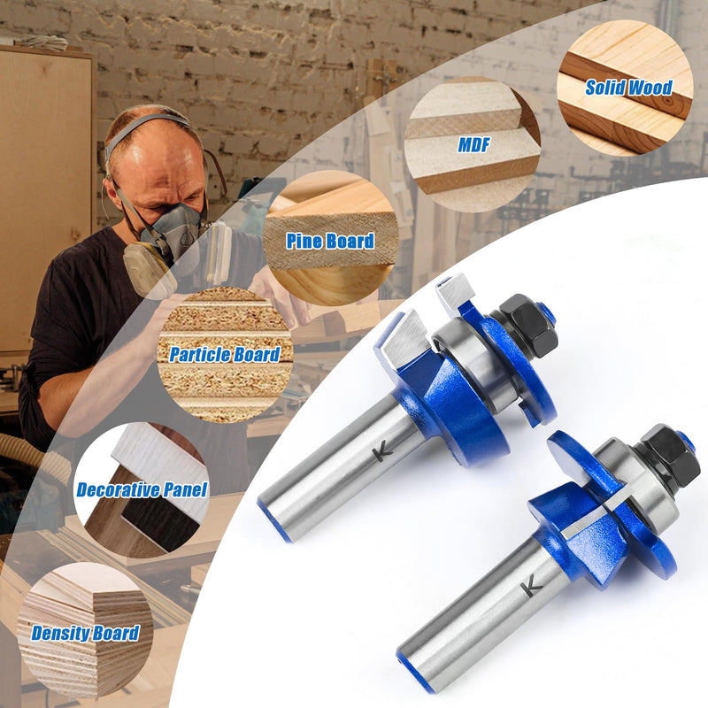 2Pcs Shaker Style Rail and Stile Router Bits Set 1/2 Inch Shank,Professional Carbide Shaker Door Raised Panel Router Bit Set for Cabinet Doors Shaker - Up to 7/8" Stock