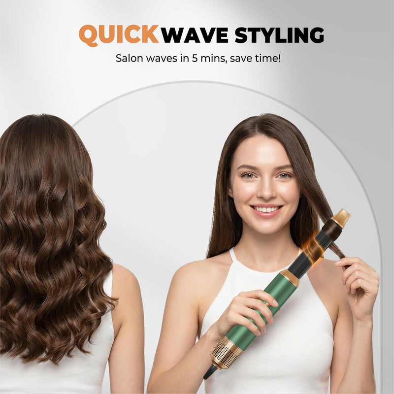  [AUSTRALIA] - 5 in 1 Hair Styler, Hot Air Styler 5 in 1 Blow Dryer Brush & Volumizer | Air Brush 5-in-1 Hair Styler Brush Auto Hair Curler 5-in-1 Hot Air Brush for Women Green
