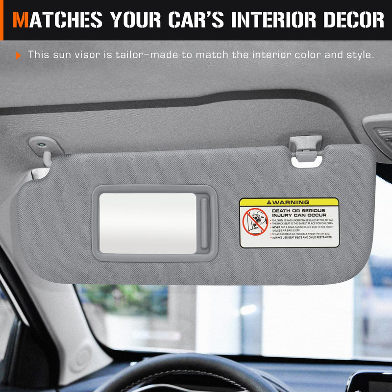 Sun Visor for 2011-2015 Hyundai Elantra, Left Driver Side Gray Sunvisor (NOT fit GT Model) Replacement 852103X000TX (Grey) Left Grey
