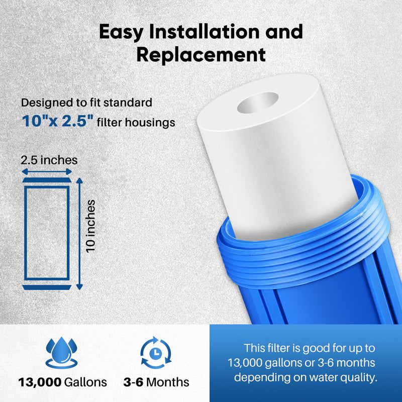 PUREPLUS 10 Micron 10" x 2.5" Whole House Sediment Home Water Filter Cartridge Replacement for Any 10 inch RO Unit, Culligan P5, Aqua-Pure AP110, Dupont WFPFC5002, CFS10, WHKF-G05, 4Pack 4 Count (Pack of 1)