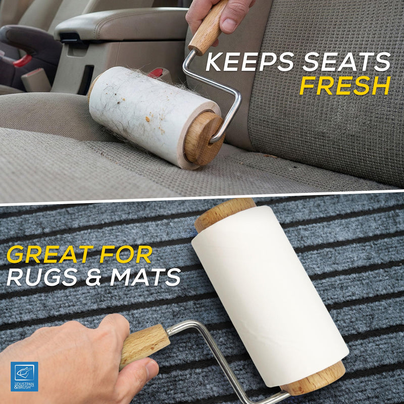 Wooden Lint Roller with 3 Reusable Hair Rollers Lint Remover for Cat and Dog Hair - Smooth Wooden Handle, More Sheets per Sticky Rolls, Perfect for Upholstery, Carpet, and Clothes