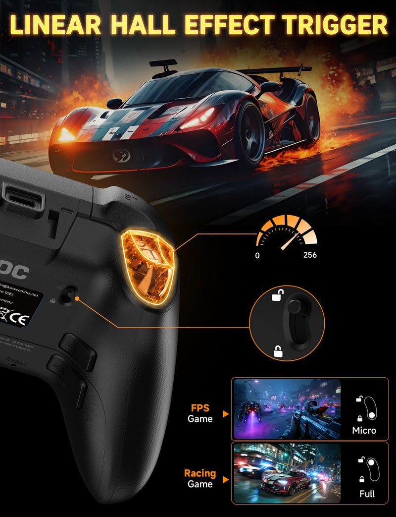 AOC PC Controller with Interactive Screen, Hall Effect Sticks & Triggers | for PC/Switch/Switch 2/PS4/iOS/Android/Steam Deck, BT/2.4G/Wired, Screen Setup,No-Drift Hall Joysticks, Macro,RGB, Up to 18H Black