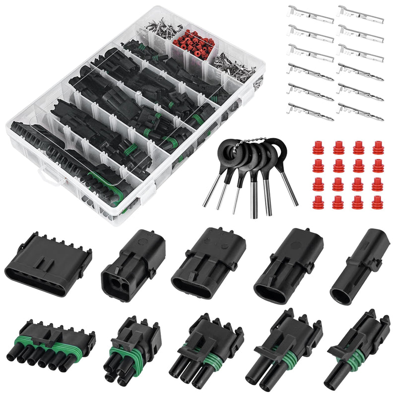 376Pcs 25 Kits Waterproof Automotive Electrical Connectors 1/2/3/4/6 Male&Female Pin 22-14AWG Wire Harness Spark Plug Connector Terminals Plug Kit Car 25Kits 22-14AWG 1/2/3/4/6 Pin