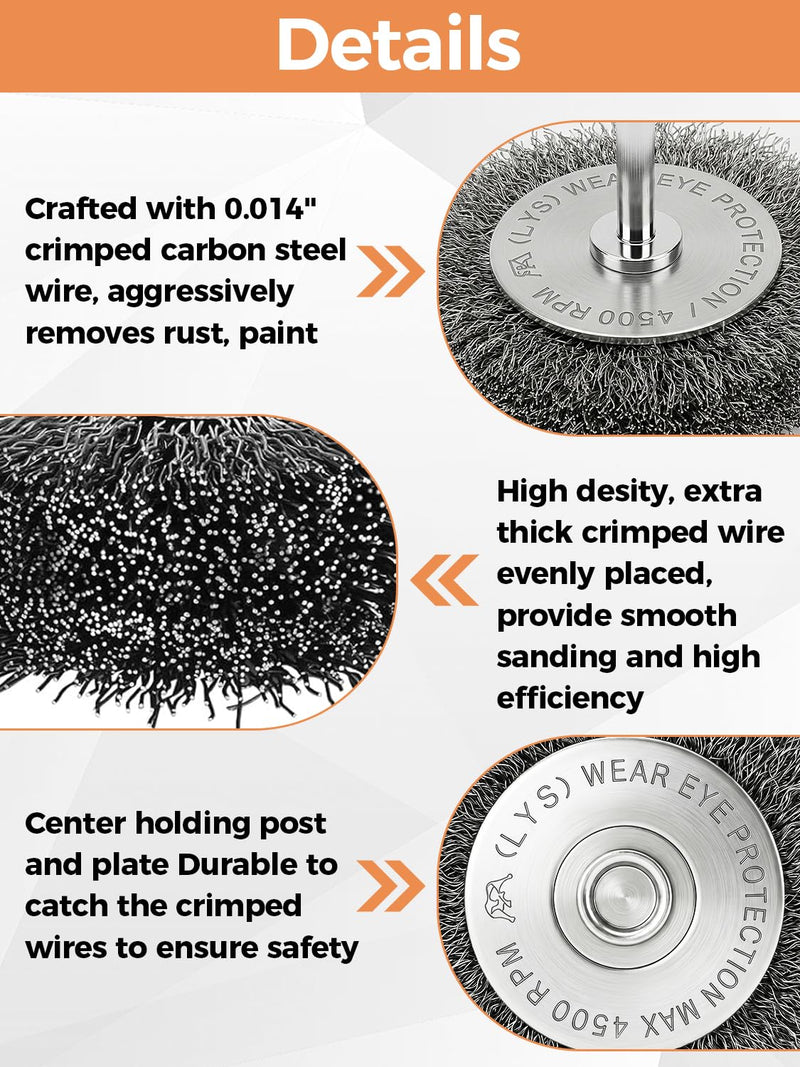 3in Wire Wheel Brush for Drill Attachment – Heavy Duty 0.014" Coarse Crimped Carbon Steel Wire Brush, 1" Thickness, 1/4" Shank– Rust, Paint & Corrosion Removal 4Pack 4 3in