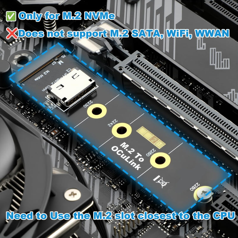 RGEEK M.2 NVME to OCuLink SFF-8612 Adapter, PCIe 4.0 x4 64Gbps | OCuLink SFF-8611 4i Host Adapter, for eGPU GPU External Graphics Cards and M.2 NGFF SSD 2280 2260 2242