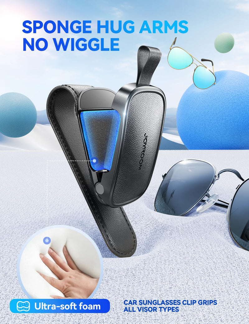 JOYROOM Sunglasses Holder for Car Visor, 2025 Upgrade Magnetic Glasses Car Holder, Universal Fits Leather Eyeglasses Clip Compatible with All Glasses, One-Handed Operation Black 1 Pack