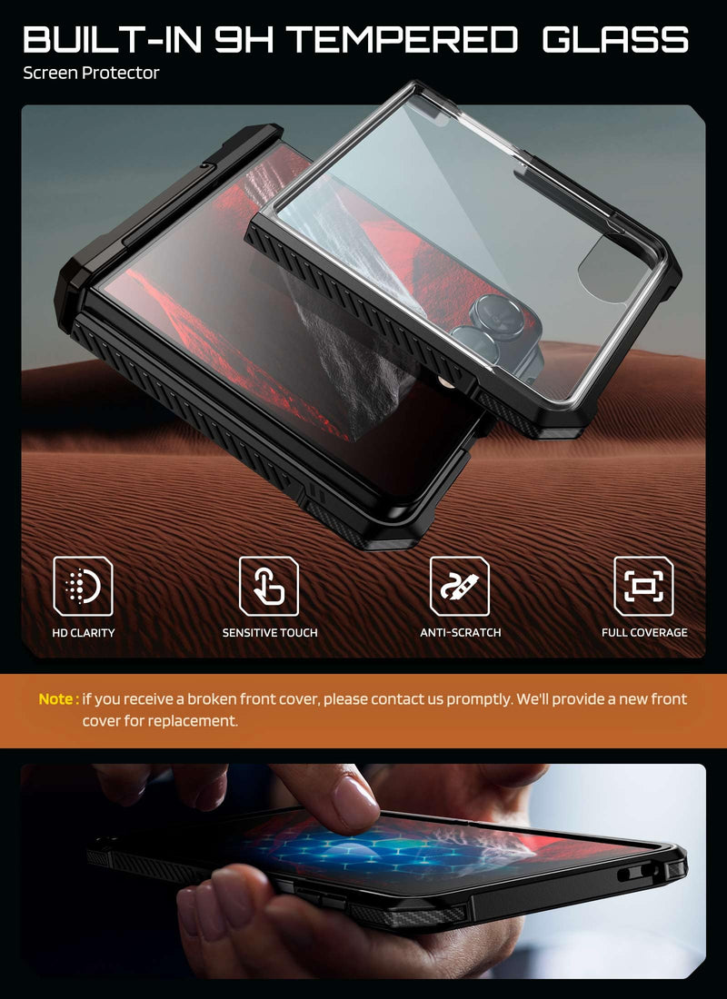 SUPCASE for Samsung Galaxy Z Flip 8 Case with Built-in Kickstand, Black | Front Screen Protector, Translucent PC Backplate, Hinge Protection, Support MagSafe, Strong Magnetic, Unicorn Beetle Grip