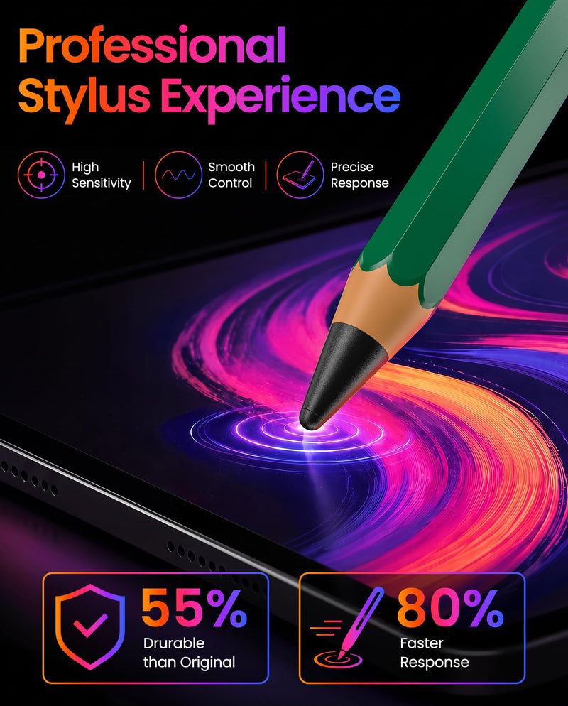 Stylus Pen for iPad 2018-2026, Pencil-Style with Fine Tip & Rubber Tip | USB-C Charging, Magnetic Digital Pencil for iPad Pro 11/12.9/13, Air 3rd-8th, Mini 5-7, iPad 6th-11th Gen, Green UltraPencil-GN