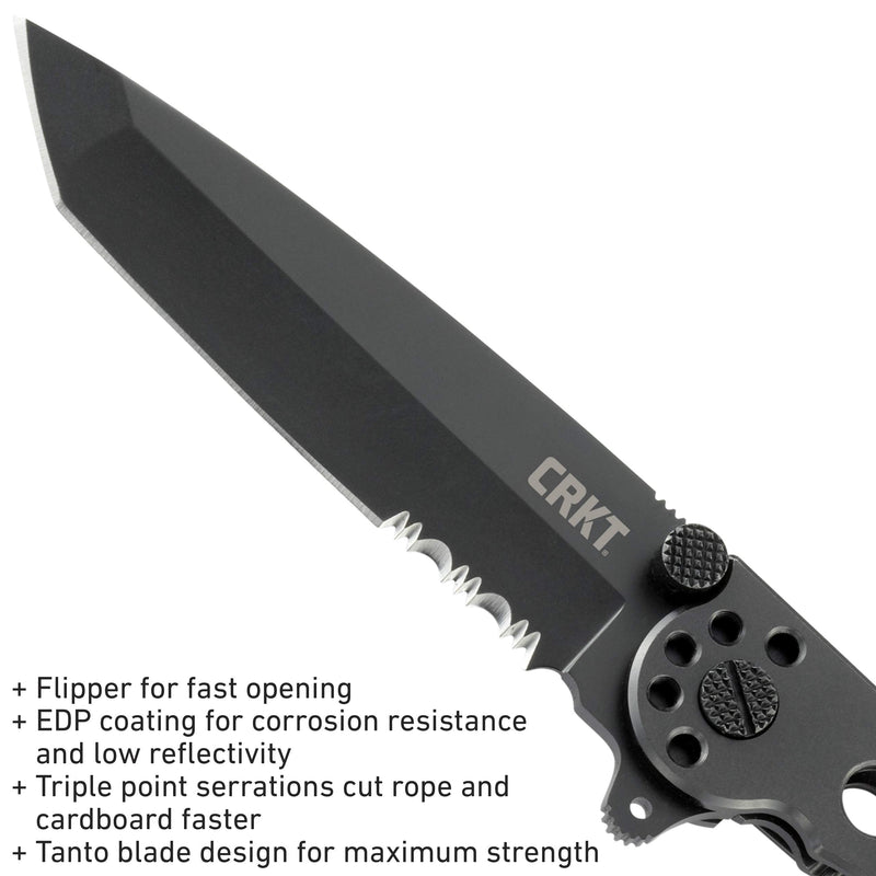CRKT M16-10KS Folding Knife with Frame Lock: Stainless Steel Triple Point Serrations Blade, Stainless Steel Handle, Reversible Pocket Clip, M16-10KS Black Blade / Stainless Handle / M16-10KS