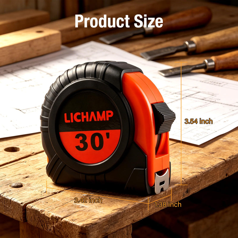 LICHAMP Tape Measure 30-Foot, 2 Pack Bulk Easy Read Measuring Tape Retractable Metric/Fractional, Measurement Tapes 29.5FT/9M by 1-Inch