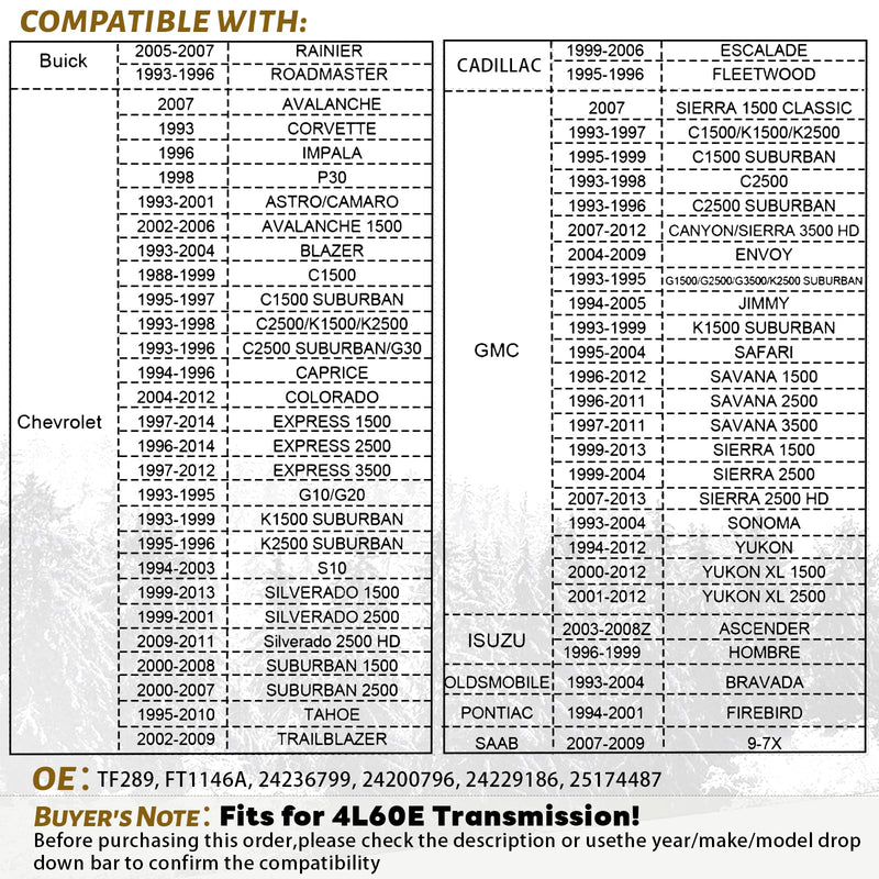 4L60E Transmission Filter with Gasket Kits Compatible with Chevy Tahoe Blazer Silverado 1500 2500 Suburban 1500 2500 GMC Cadillac, Replaces OE# TF289, 24200796