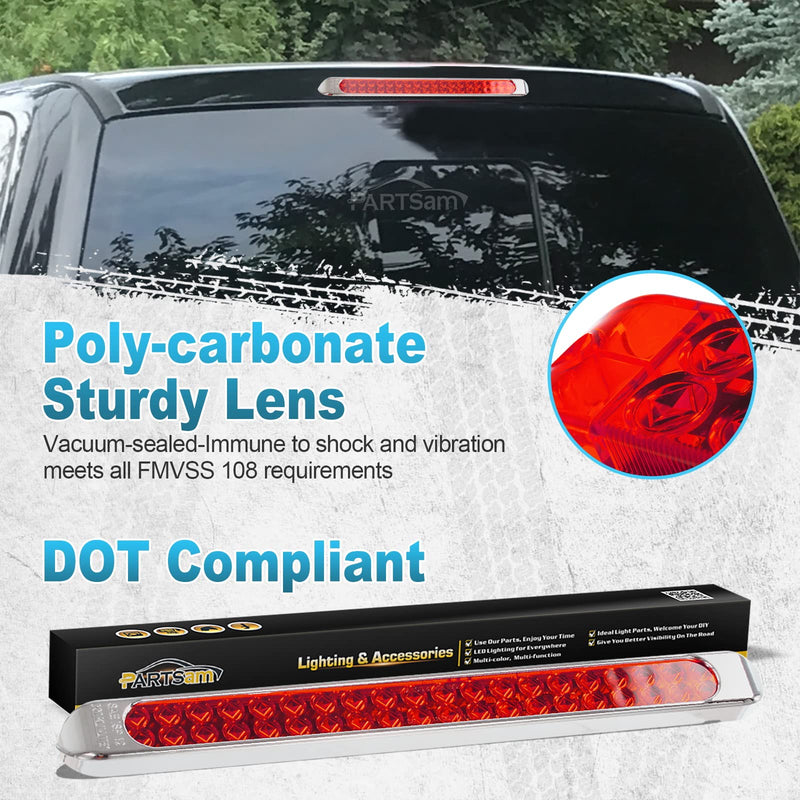 Partsam Waterproof 17" Inch High Power 40 LED Red Utility Trailer Truck RV Stop Tail Turn 3rd Brake Marker Identification Light Bar w/Chrome Bezel DOT Compliant (Pack of 2)