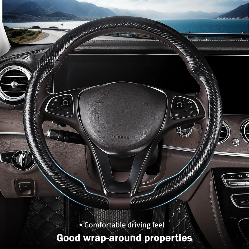 Carbon Fiber Steering Wheel Cover, Thin Steering Wheel Cover Protector Universal Car Steering Wheel Accessories, Matte Black A matte black