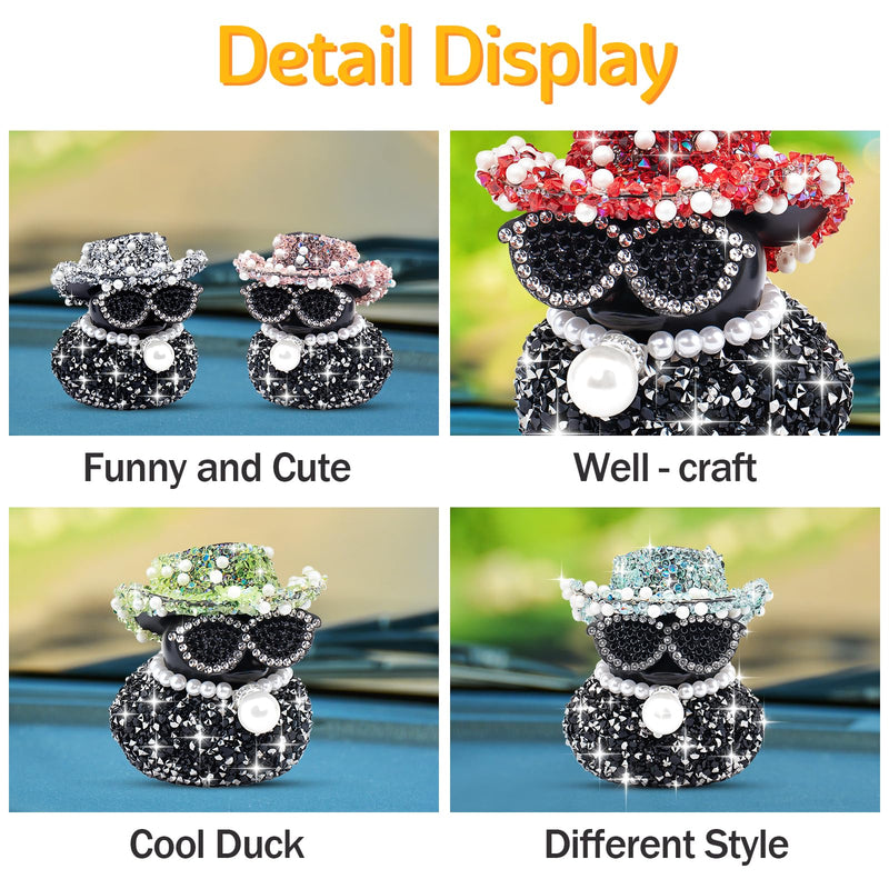 wonuu Black Diamond Rubber Duck Car Ornaments Funny Office Gifts Dashboard Decorations for Cool Car Accessories with Black