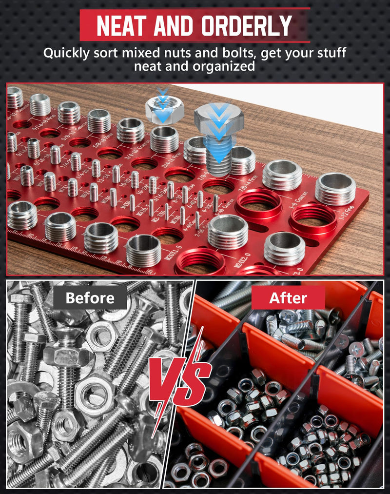 56 Thread Checker, VEXTHYX 30 Standard and 26 Metric nut and Bolt Thread Gauge, SAE & Metric Bolt Size Finder for Bolt Gauge Measuring, wall-mountable Bolt Thread identifier Tool with Inch & CM Ruler