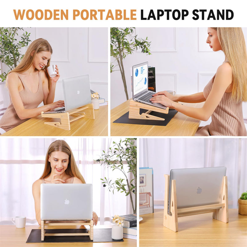 Wood Laptop Stand,Universal Computer Stands for Desk,Vertical Laptop Holder for MacBook Pro, Wooden Laptop Riser for MacBook Air, Dell, HP, Lenovo Compatible with 13.3 to 17.3 Inches All Laptops