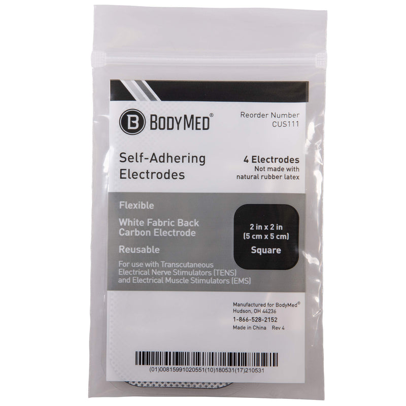 BodyMed TENS/EMS Unit 4 Electrode Pads – Four, 2 x 2 Inch Square Electrodes in Ten Packs – Reusable and Self-Adhesive for Easy Muscle Stimulation and Discomfort Relief