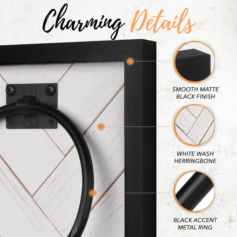 Autumn Alley Farmhouse Decor Hand Towel Ring for Bathroom - Rustic Hand Towel Holder - Rustic Towel Rack Ring Holder, Wall Mounted, Bathroom Decor Towels with Unique Shiplap, Black Ring, Wood, White
