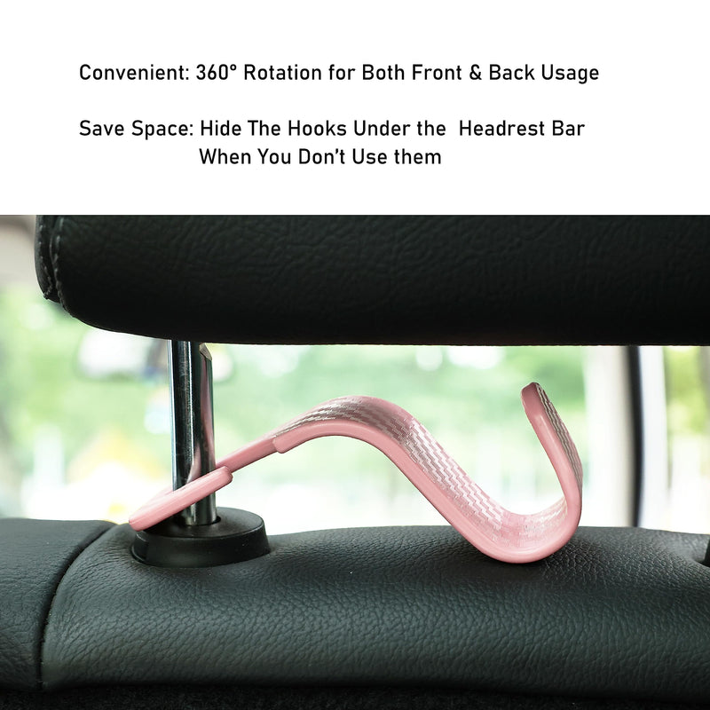 Car Seat Headrest Hook Universal Vehicle Seat Hook Hangers Interior Storage Organizer for Purse Handbag Coats Umbrellas Grocery Bags 4 Pack Pink