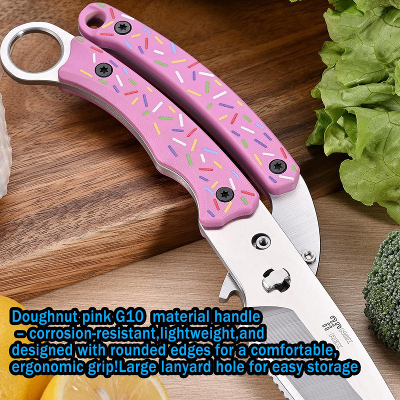 Heavy Duty Kitchen shears, all Purpose shears for food, Poultry Scissors, Stainless Steel Kitchen Scissors for camping, baking G10 Donut Pink