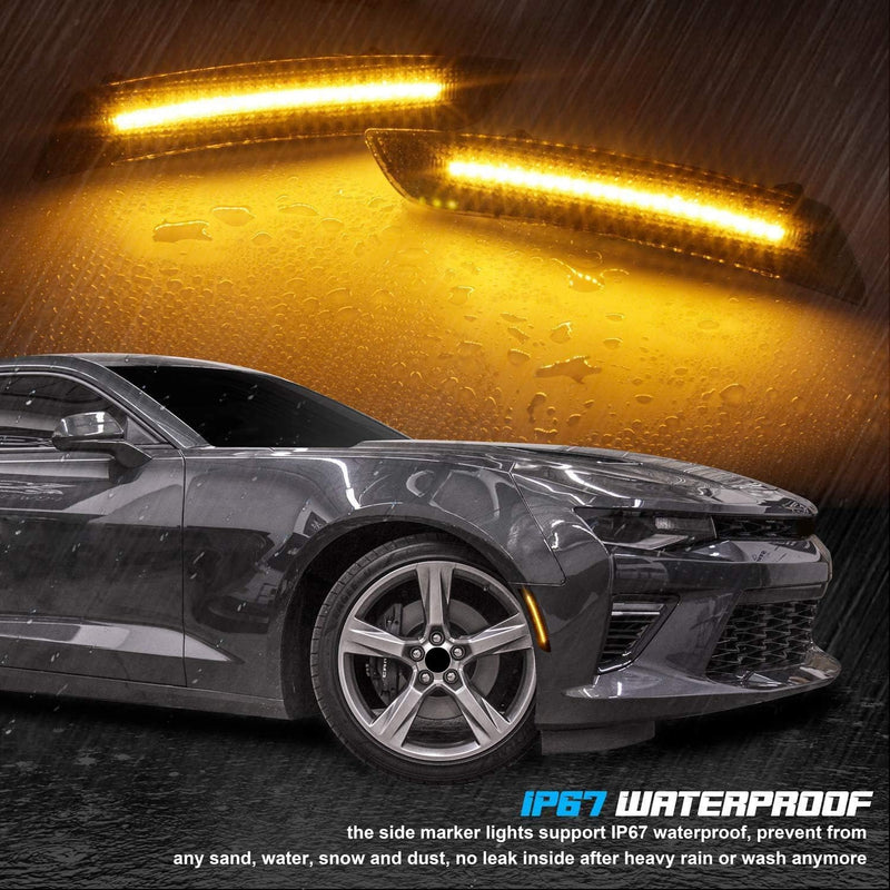 RUXIFEY Smoked LED Side Marker Lights Front Rear Bumper Sidemarker Reflectors Compatible with 2016 to 2021 Camaro Red Amber - Pack of 4