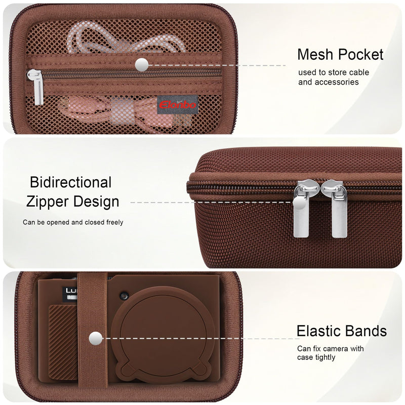 Elonbo Camera Case for Panasonic LUMIX ZS/ TZ99 Point and Shoot Camera, Panasonic LUMIX ZS/ TZ99 Digital Camera Hard Carrying Case + Soft Silicone Cover with Removable Lens Cover, Coffee color