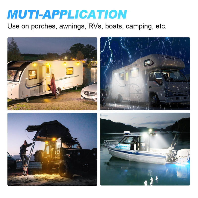 SUPAREE LED RV Porch Light, White Amber 12 Volt Exterior Light, 800 Lumen Black Lighting Fixture Kit Replacement for RVs Trailers Campers (2 Pieces) 2