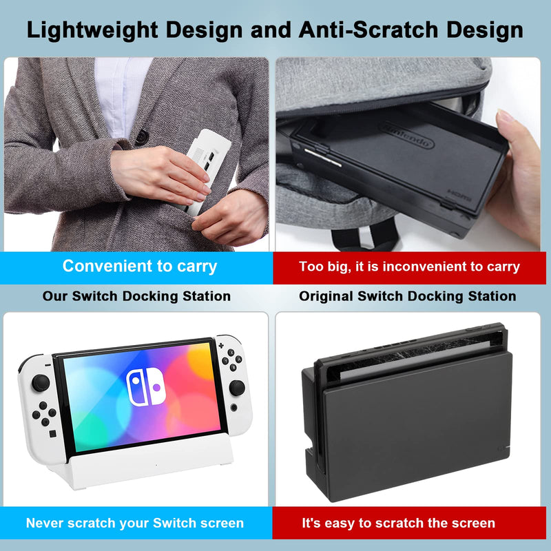 TV Docking Station for Switch and Switch OLED,Switch Docking Station with 4K 1080P HDMI Adapter and USB 3.0 Port,Replacement for Official Switch Dock(White)