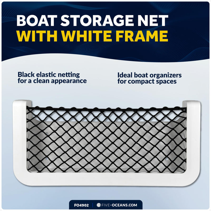 Five Oceans Boat Storage Net, White Frame, Black Elastic Netting, 9-7/8" x 4-1/2", Ideal Storage Net for Boat Organizer, Car, Rvs - FO4902 1-PACK