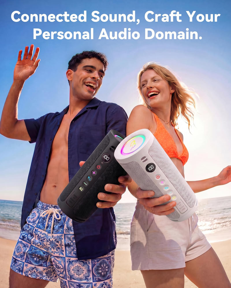BassBloom Roar 3 Portable Bluetooth Speaker,20W Powerful Sound with Deep Bass,IPX6 Waterproof,24H Playtime,Bluetooth 5.4,RGB Lights,Wireless TWS Pairing (White)