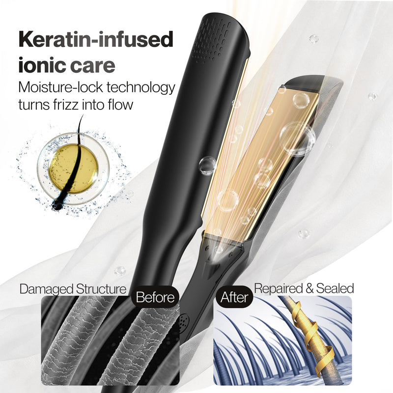 BarberBoss Hair Straighteners for Women, Ceramic Hair Straightener with Floating Plates, Negative Ionic & Keratin Technology, Adjustable Temperature, Professional Flat Iron for Straightening, QR-8422 | Negative Ionic, Keratin Care, Adjustable Heat, Pro...