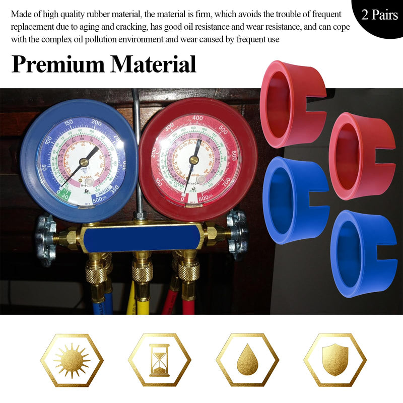 49190 HVAC Gauge Boots Cover Fits Ye-llow Jacket 3-1/8" HVAC Gauges | Protective Boot Set Fits TITAN & BRUTE II Manifolds, Refrigerant Gauge AC Gauges Manifold Protective Cover, 2 Sets Red&Blue 2 Sets Red & Blue Cover
