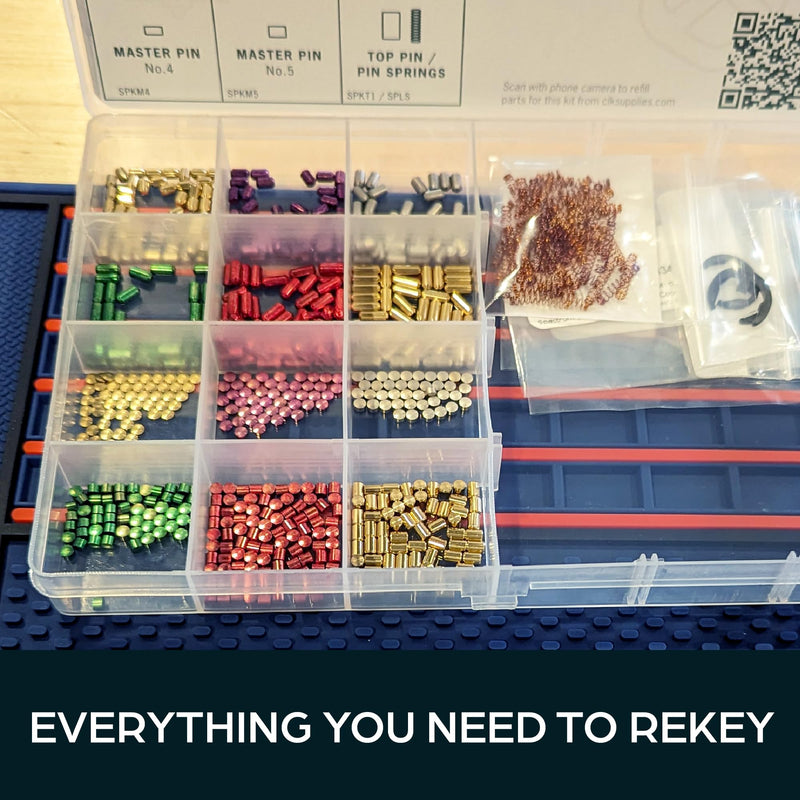 SUMMIT DOORWARE Premium Kwikset Rekey Kit Compatible with 50 Master Pins | Kwikset Rekeying Kit with Seal-Tight Plastic Box | Lock Pinning Kit Compatible with 50 Bottom, 50 Top Pins and 50 Spring