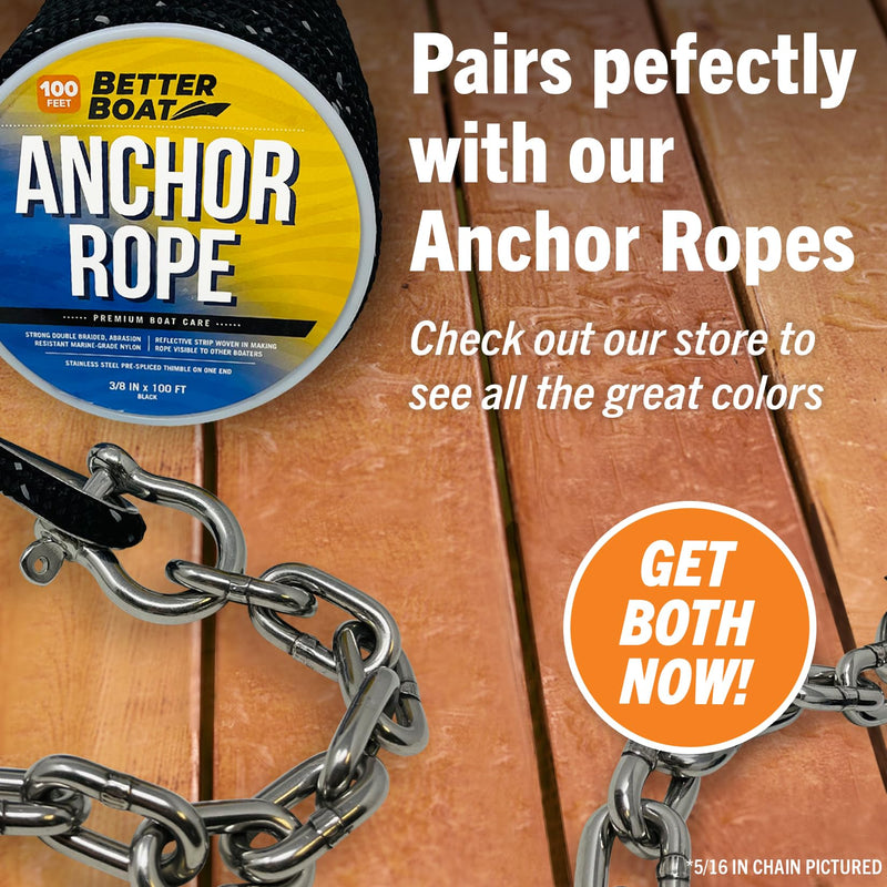 Stainless Steel Anchor Chain, Marine Grade Boat Accessories with Double Shackle Link Ends, for Boats 3/16", 1/4", or 5/16" Chain 4 or 5 Ft 4 FT x 3/16"